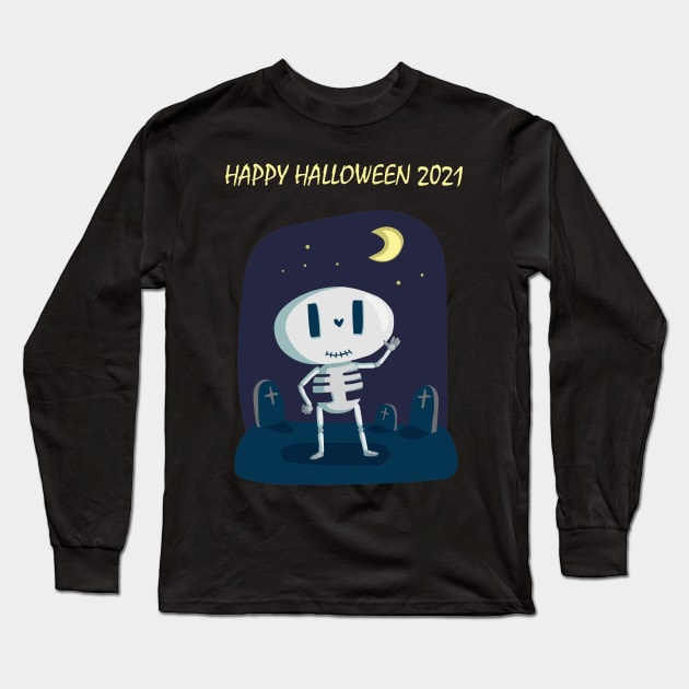 Happy Skeleton - Happy Halloween 2021 Long Sleeve T-Shirt by SPAZE